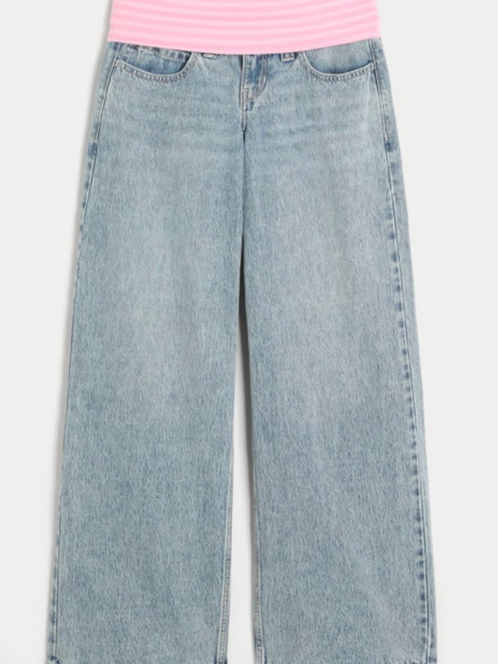 Hollister Wide Leg Light Wash Fold over waist Jeans - Light Blue